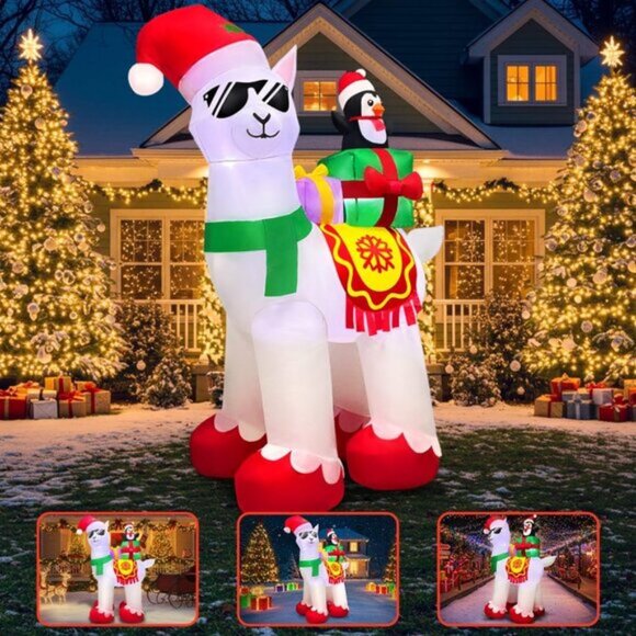 ⚡5FT Christmas Inflatables Alpaca Penguin with Gift Box Outdoor Decorations - Picture 4 of 6